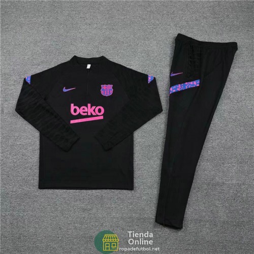 Barcelona Sudadera De Entrenamiento Negro Rosado + Pantalon 2021/2022