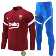 Barcelona Sudadera De Entrenamiento Rojo + Pantalon Azul 2021/2022