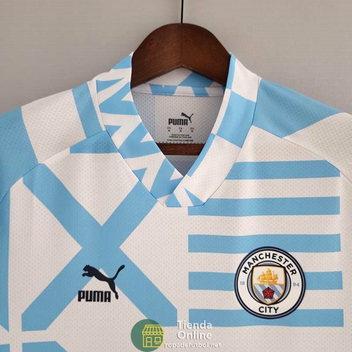 Camiseta Manchester City Pre Match Azul Blanco 2022/2023