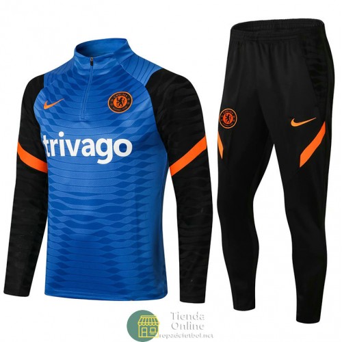 Chelsea Sudadera De Entrenamiento Azul Negro + Pantalon Negro 2021/2022