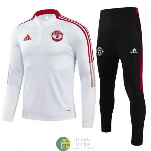 Manchester United Sudadera De Entrenamiento Blanco III + Pantalon Negro 2021/2022