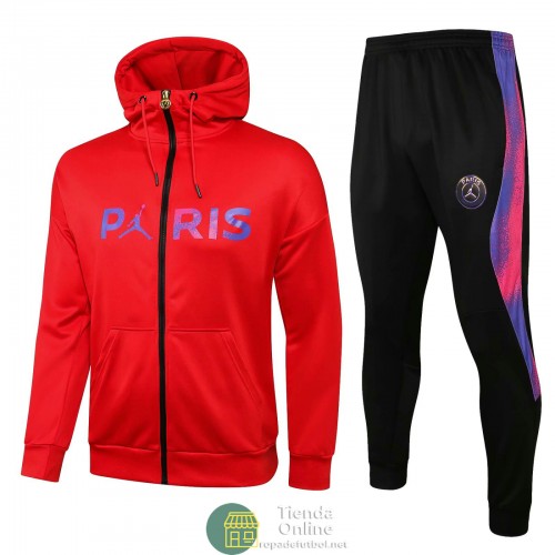 PSG x Jordan Chaqueta Capucha Rojo + Pantalon Negro 2021/2022