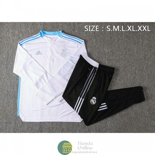 Real Madrid Sudadera De Entrenamiento Blanco II + Pantalon Negro II 2021/2022